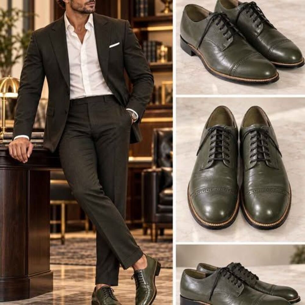 Stacy Adams Men's Leather Cap Toe Oxford Dress Shoes Olive Green Size 11